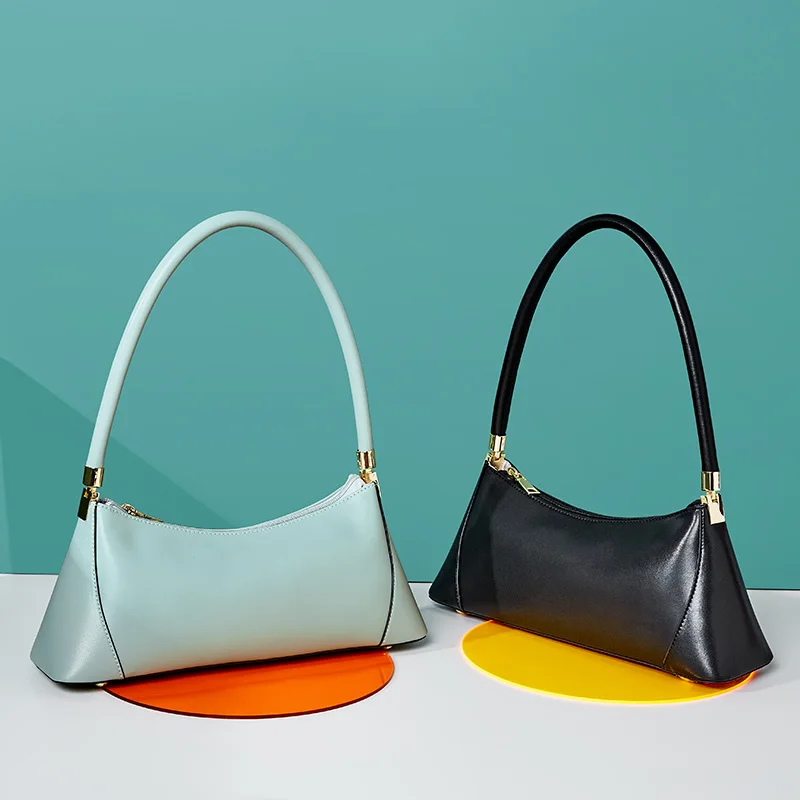 

2021 High Quality Custom Genuine Real Leather Mini Purses and Armpit Clutch Handbag Bags Women Handbags Ladies Shoulder Bag, White / green / black