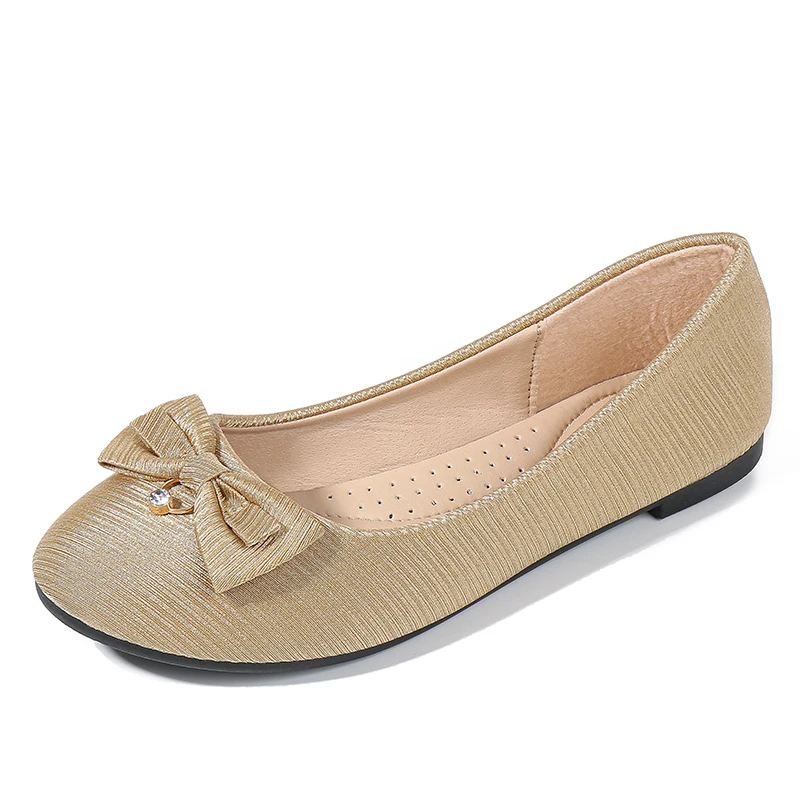 

Fashion lady customized small round head bow casual comfortable flat shoes women