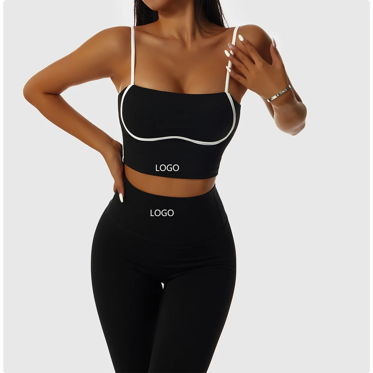 

Hot sale Splicing color yoga gym fitness sets women running Quick dry sports bra pants set for women