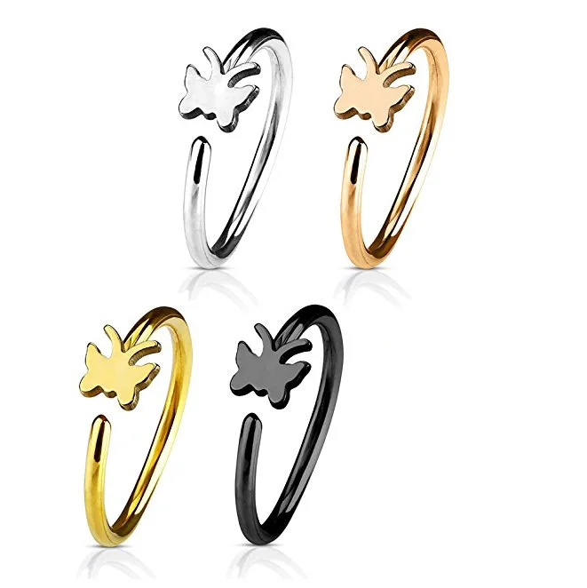 

Gold Plated Surgical Steel Butterfly Clipon Nose Ring Ear Cuff Non Piercing Jewelry Butterfly Nose Rings Stud, As pic