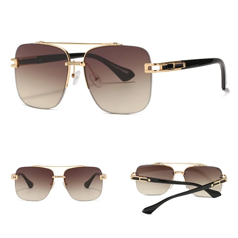 

2021 Latest Design Fashion Brand Designer Oversized Metal Frame Shades Sunglasses Gradient UV400 Gafas Glasses Girls Sun Glasses