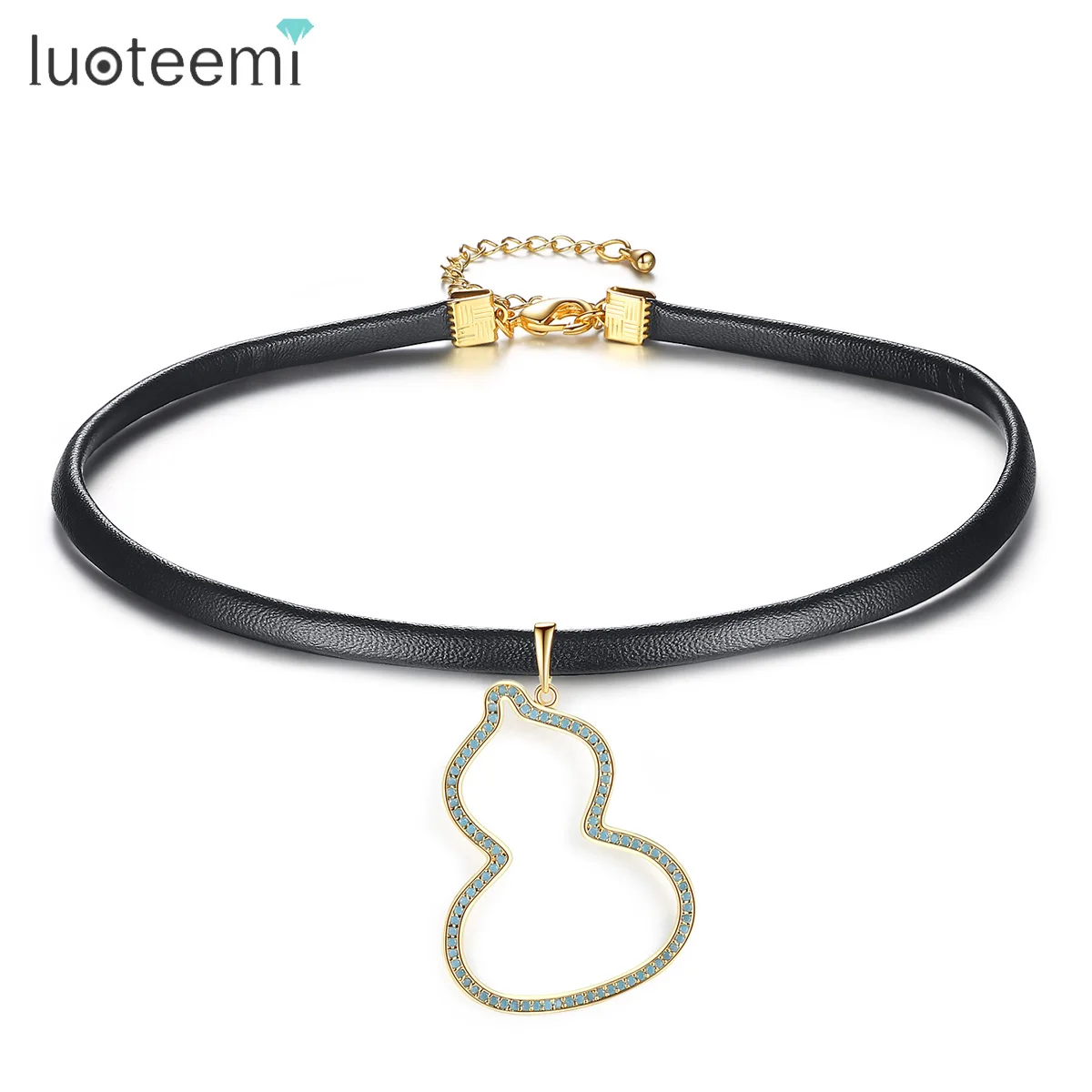 

LUOTEEMI Gold Choker Punk Turquoise Southwest New Woman Dainty Jewelry Big Pendant Leather Charm Chocker Necklace