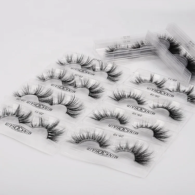

Wholesale price 25mm handmade 3d 5d fluffy mink strip eyelashes with packing box