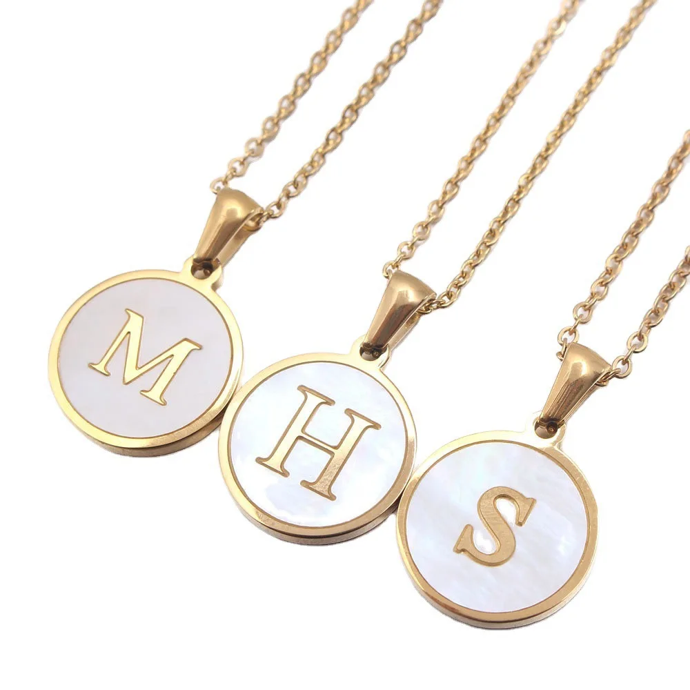 

Stainless Steel Mom Mother of Pearl Initial Letter Pendant Chocker Necklace Silver Color for Women, Alphabet Name, Gold, silver