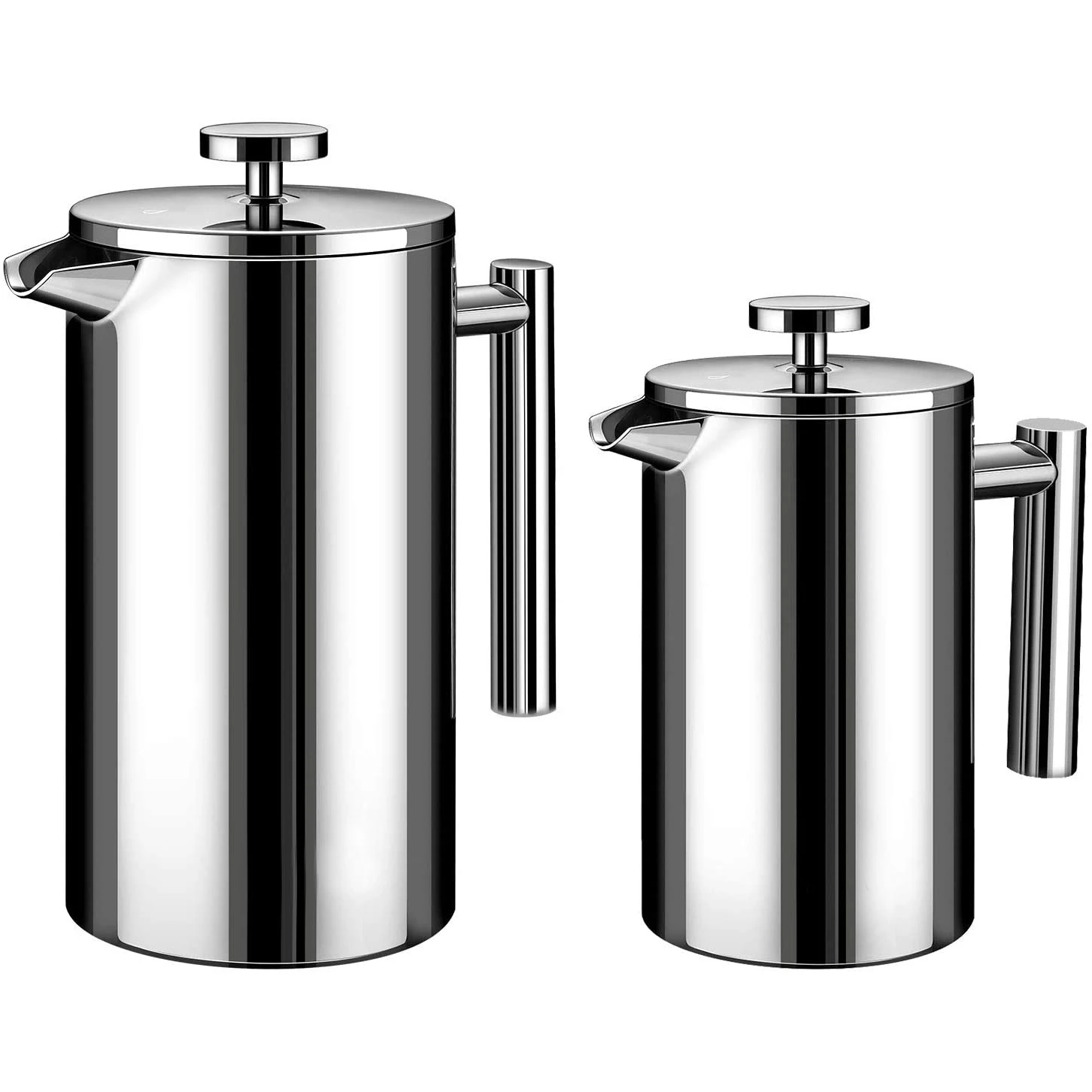 

Wholesale Cafetera Italiana Cafetiere Logo Vacuum Double Wall Pot Tea Milk 18/10 Stainless Steel Coffee Maker French Press, Silver, black, customizable