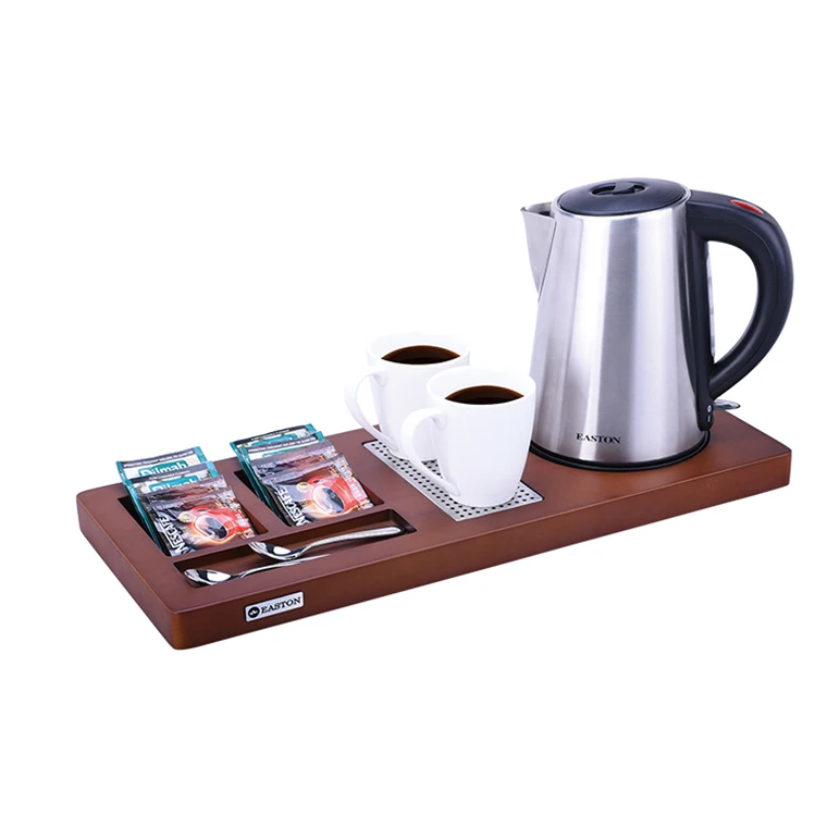 Stainless Steel Kettle Wood Tray Hotel Hospitality,Hotel Water Kettle ...