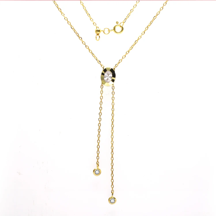 

18K Gold Plated Necklace Long Tassel Pendant Oval Zircon Necklace Jewelry Women 925 Sterling Silver Chain Necklace
