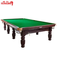 

International tournament standard high quality 12ft snooker table solid wood brown golden silver colour green cloth