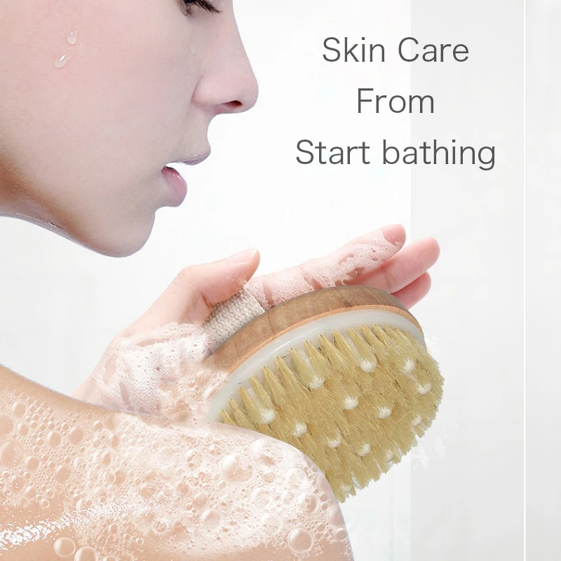 

Round Scrubber Exfoliator Natural Bath Shower Massage Brush For Cellulite Custom Logo Wooden Dry Body Brush With Massage Nodes