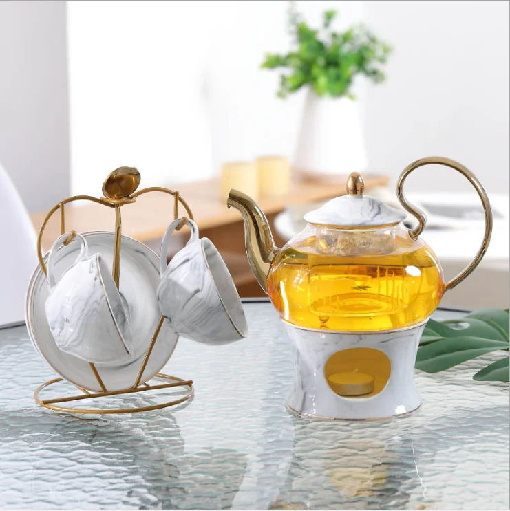 Flower Tea Cup Set English Ceramic Glass Flower Tea Set Candle Teapot