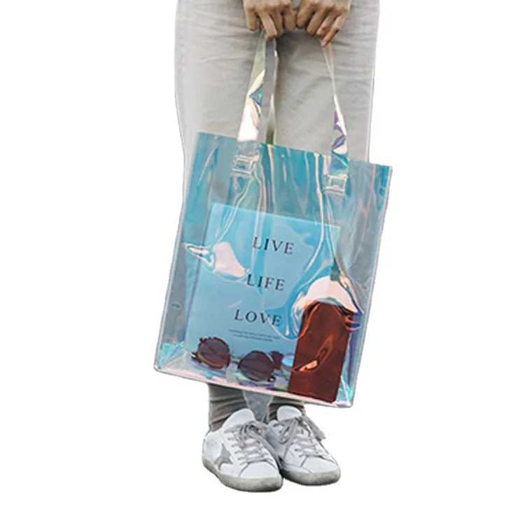 

PVC Holographic Bags Fashion Tote Bag Clear Handbag Iridescent Shopping Hologram plastic bag