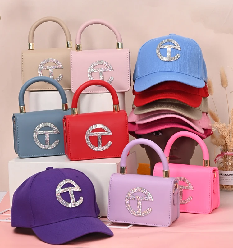 

2021 Designer Handbags Famous Brands Custom Purses And Handbags Set Mini Leather Crossbody Purses Handbag And Hats Set, 13 colors