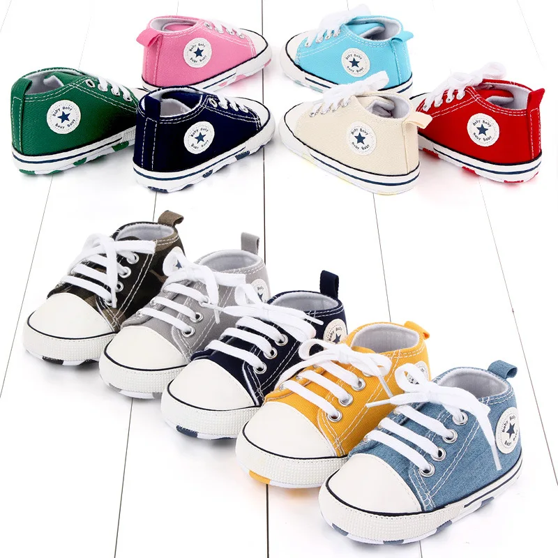 

wholesale High Quality Canvas shoes first Walker boy and girl crib Baby shoes Lace Up Unisex Toddler baby Shoes