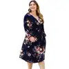 Factory direct autumn hot sale women fashion v-neck long sleeve retro printing plus size elastic cause dress