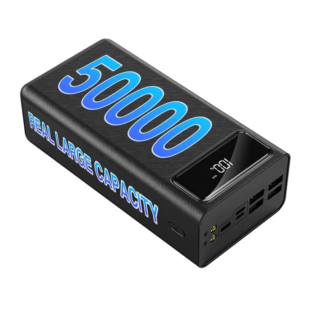

OEM Custom LOGO Four USB Output Large Capacity Portable Power Bank 50000 mAh Powerbank 50000mAh External Battery, Black/white