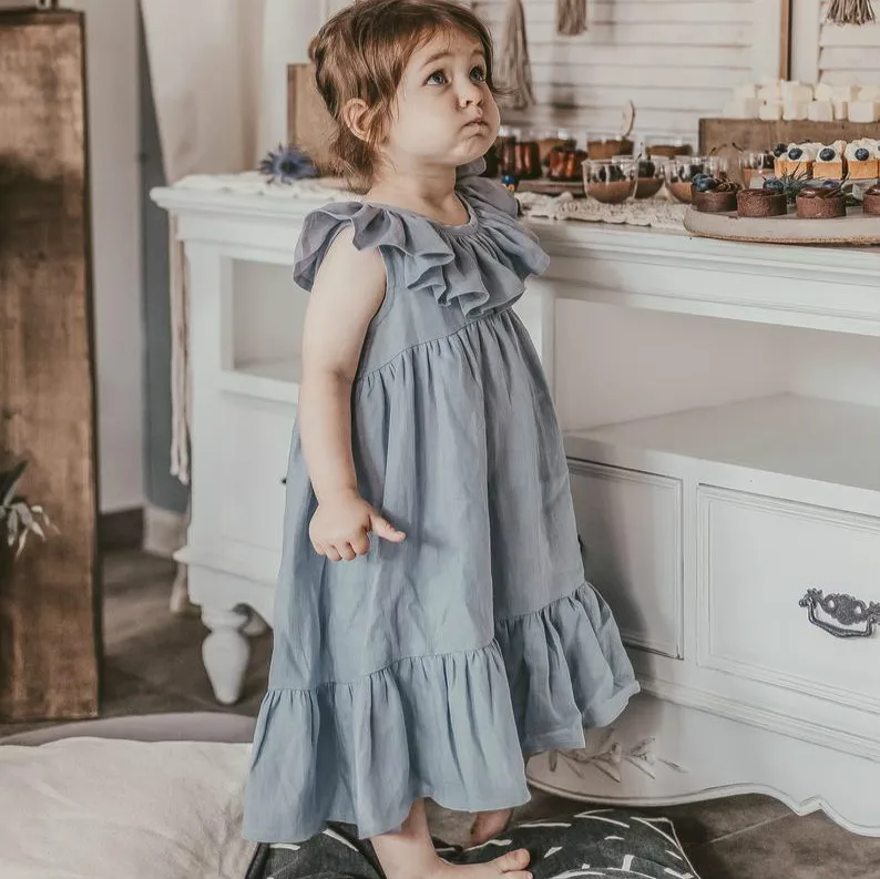 2 year old girl pleated skirt solid color cotton and linen 2-6 years old fashion new princess dress