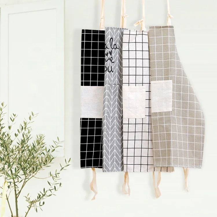 

Factory Hot Sale Kitchen Printed Linen Pocket Apron, As picture