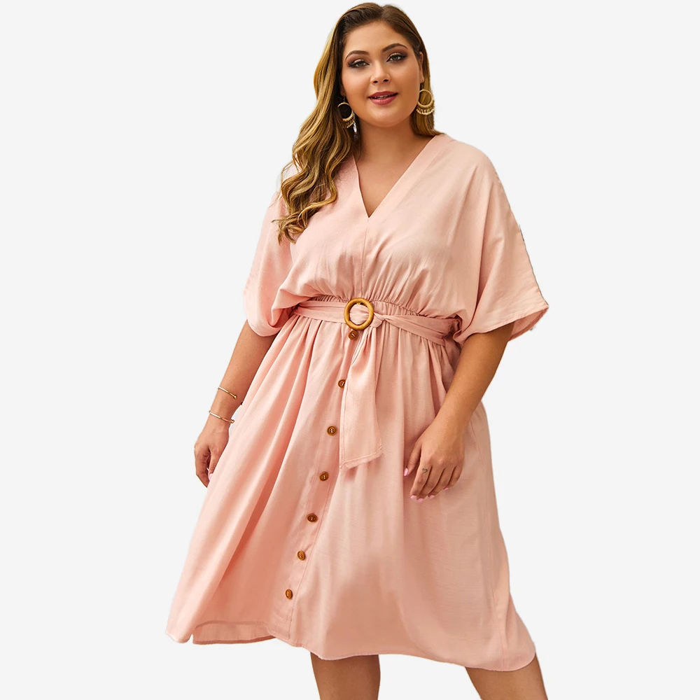 

Wholesale Spring Summer Autumn Cotton Clothing Plus Size Women's Dresses Pink Dress, Customized color