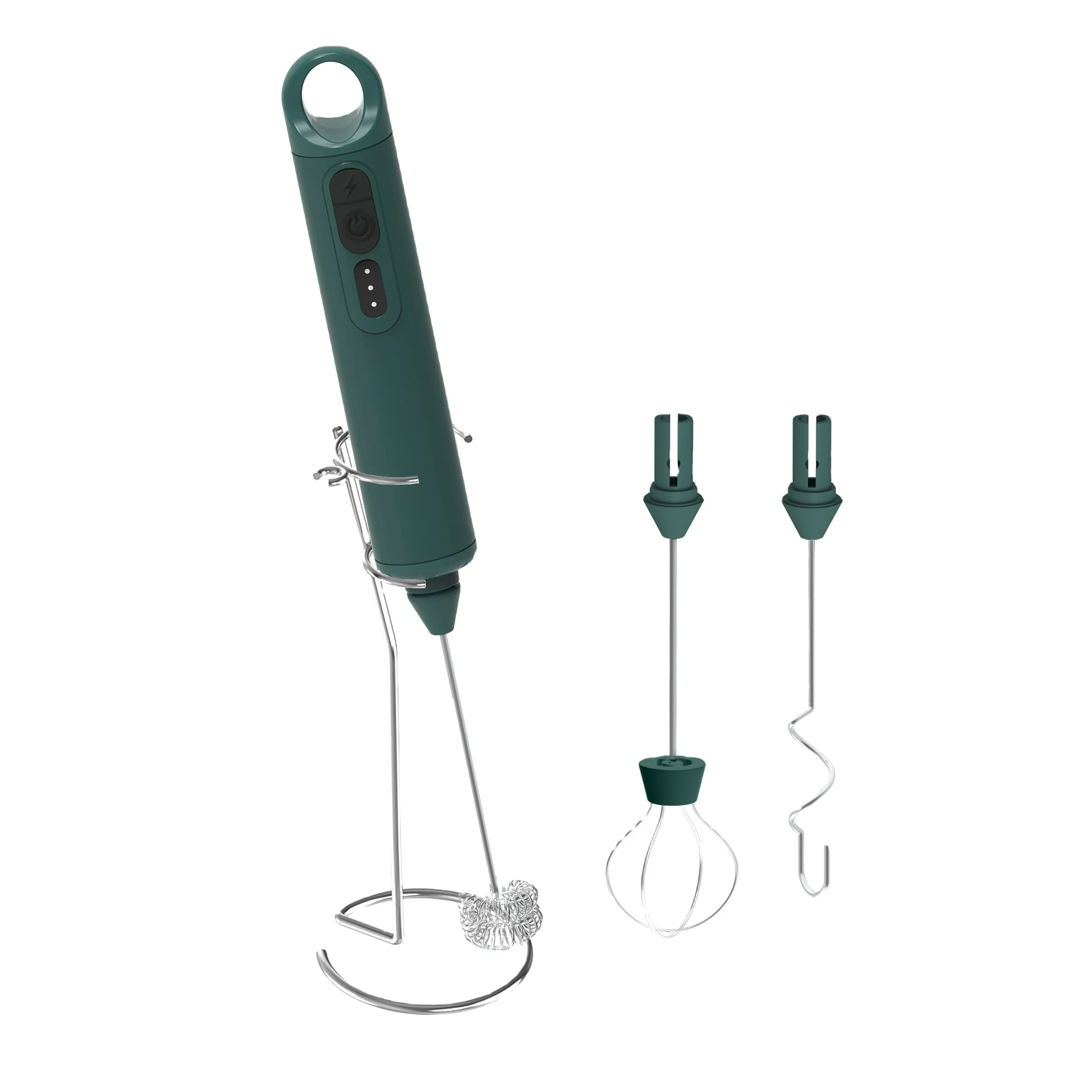 Rechargeable Handheld Milk Frother Stand Double Whisk Stainless Steel Electric Whisk for Coffee Latte Cappuccino Chocolate Egg