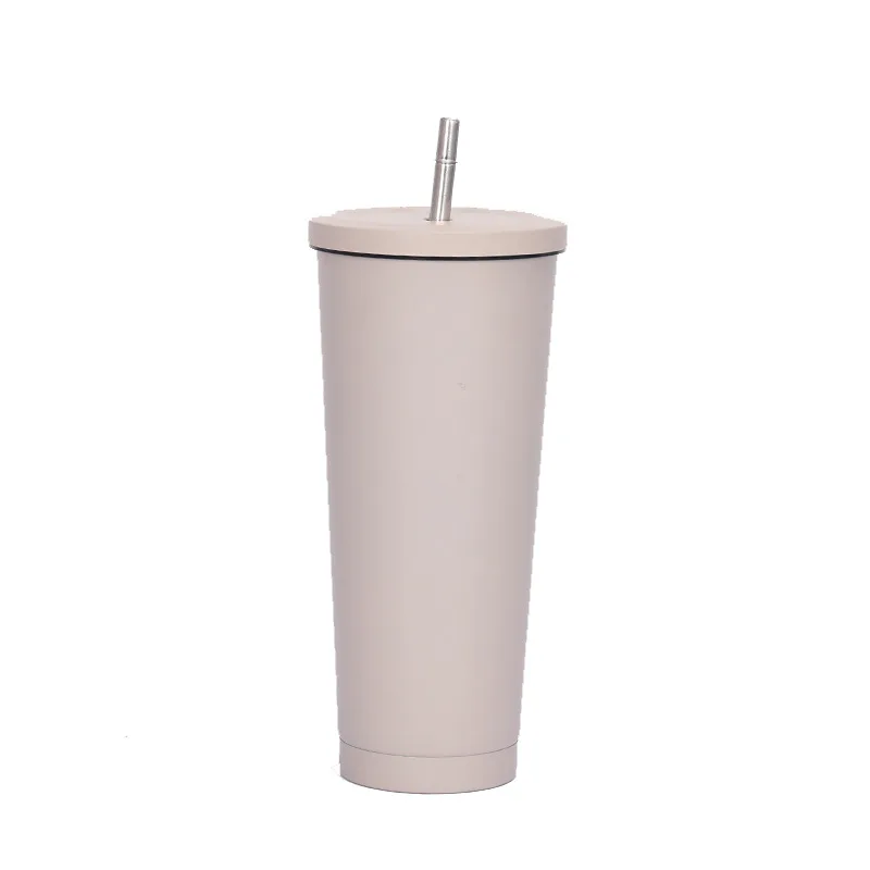 

T117 750ML 304 Stainless Steel Straw Cup Portable Coffee Cup Large Capacity Vacuum Solid Color Tumbler Cup, 7 colors