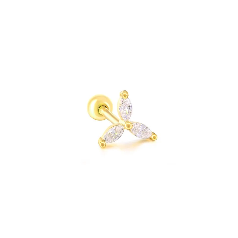 

925 Sterling Silver Thread Stud Earring Triangle Diamond Single Earring