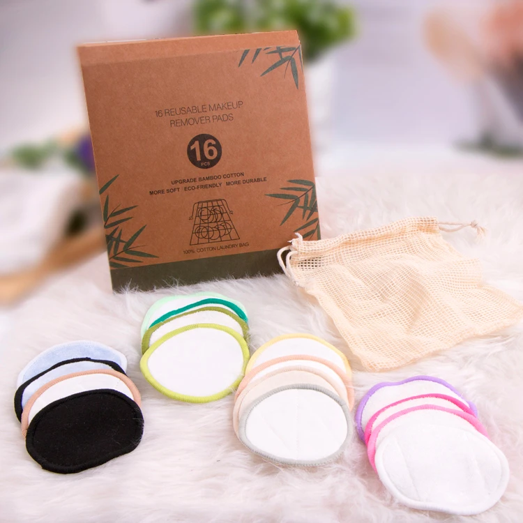 

High Quality Washable Organic Reusable Bamboo Makeup Remover Pad in Kraft Paper Box, Black, gray, green, white