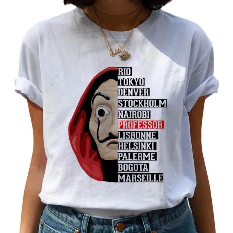 

Female Money Heist Harajuku White T-Shirts Women La Casa De Papel Hip Hop T-shirts Fashion House of Paper Tshirt Top Tees