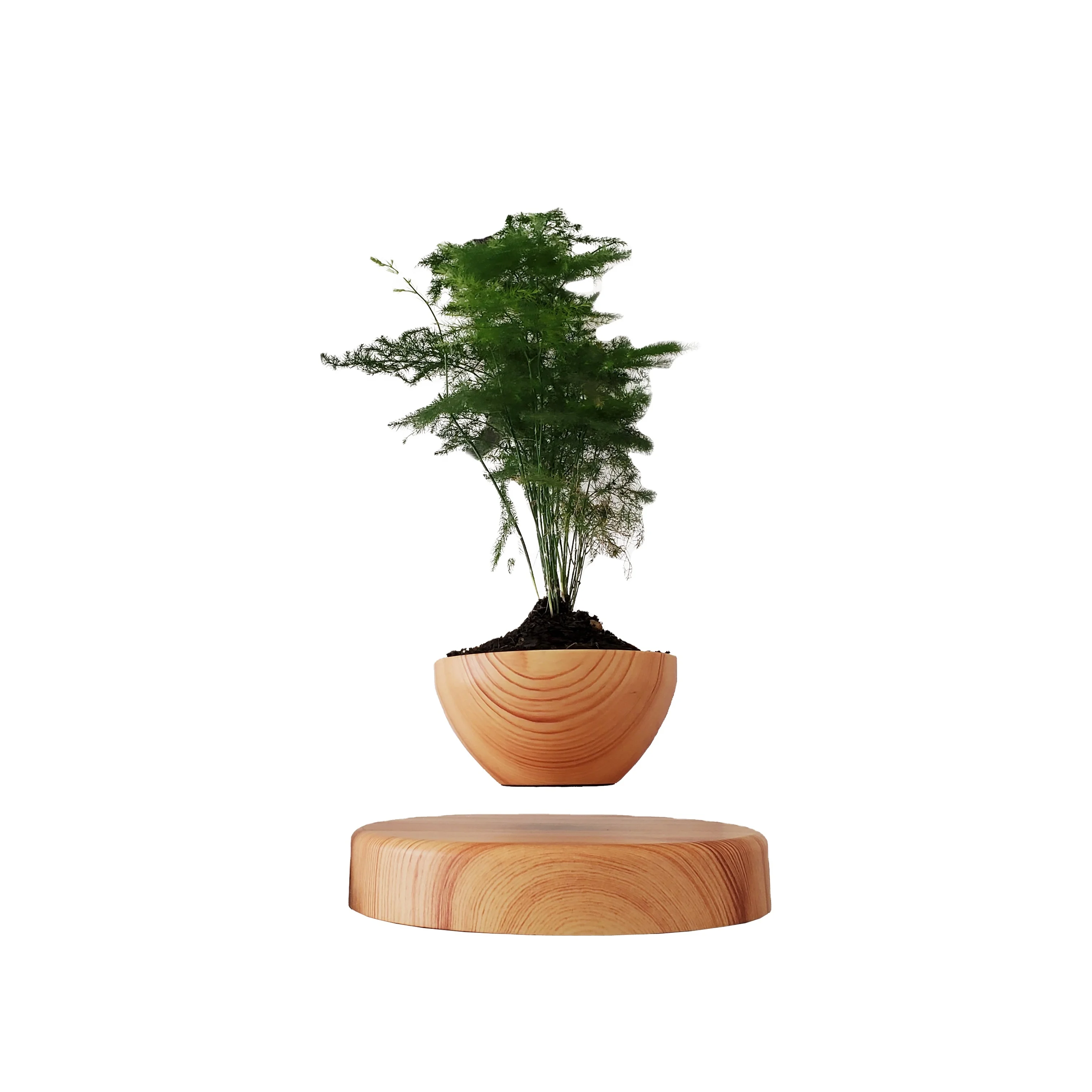 

HCNT Magnetic Levitating Wooden Bonsai Floating Flower Pot Modern and Creative Gift for New Year&Birthday or Indoor Decoration, Light wooden grain,medium wooden grain,deep wooden grain