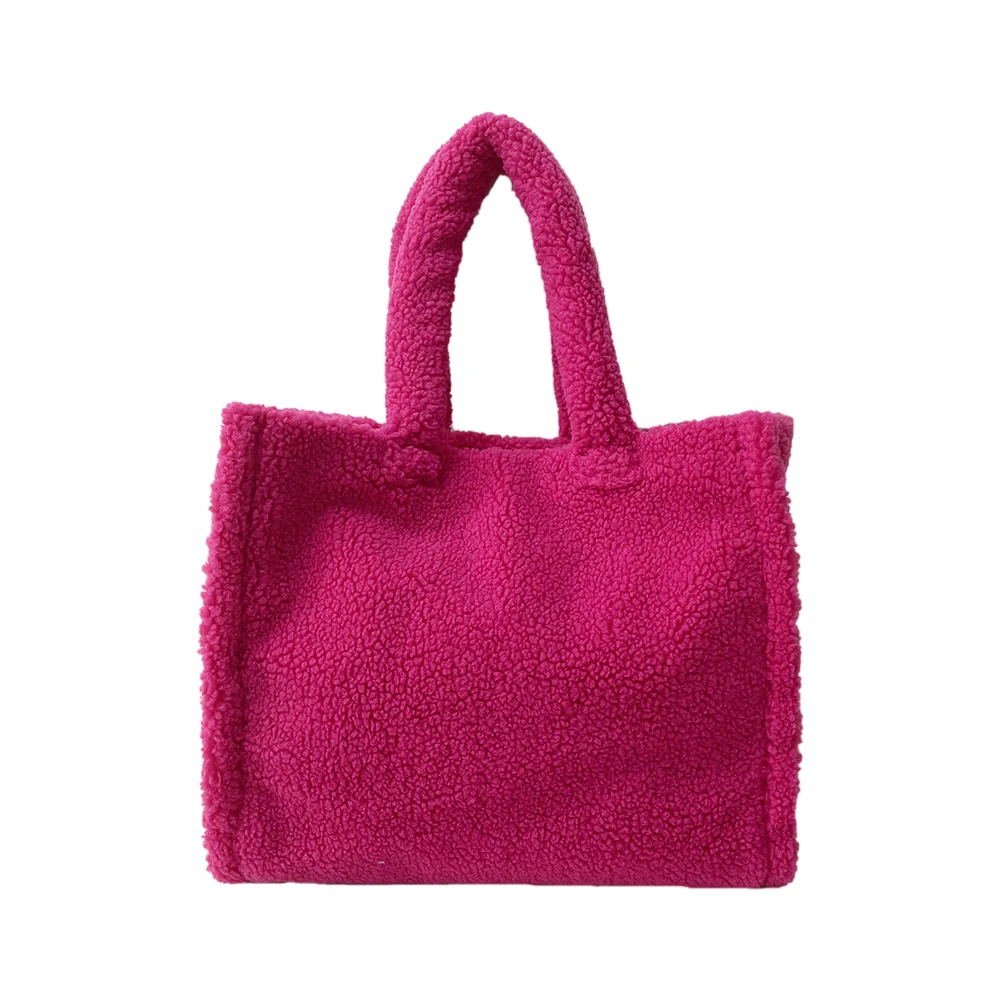 

Wholesale For Girls And Women 2021 New Arrived Winter Cozy Bag Sherpa Tote Hot Pink Bag, White