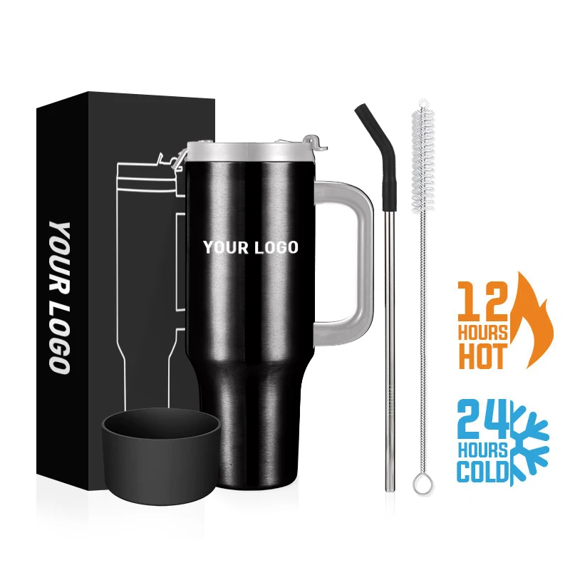 

40ozTumbler With Handle Lid Straw Reusable Double Wall Vacuum 18/8 Stainless Steel Travel Mug Portable Insulated Beer Cup