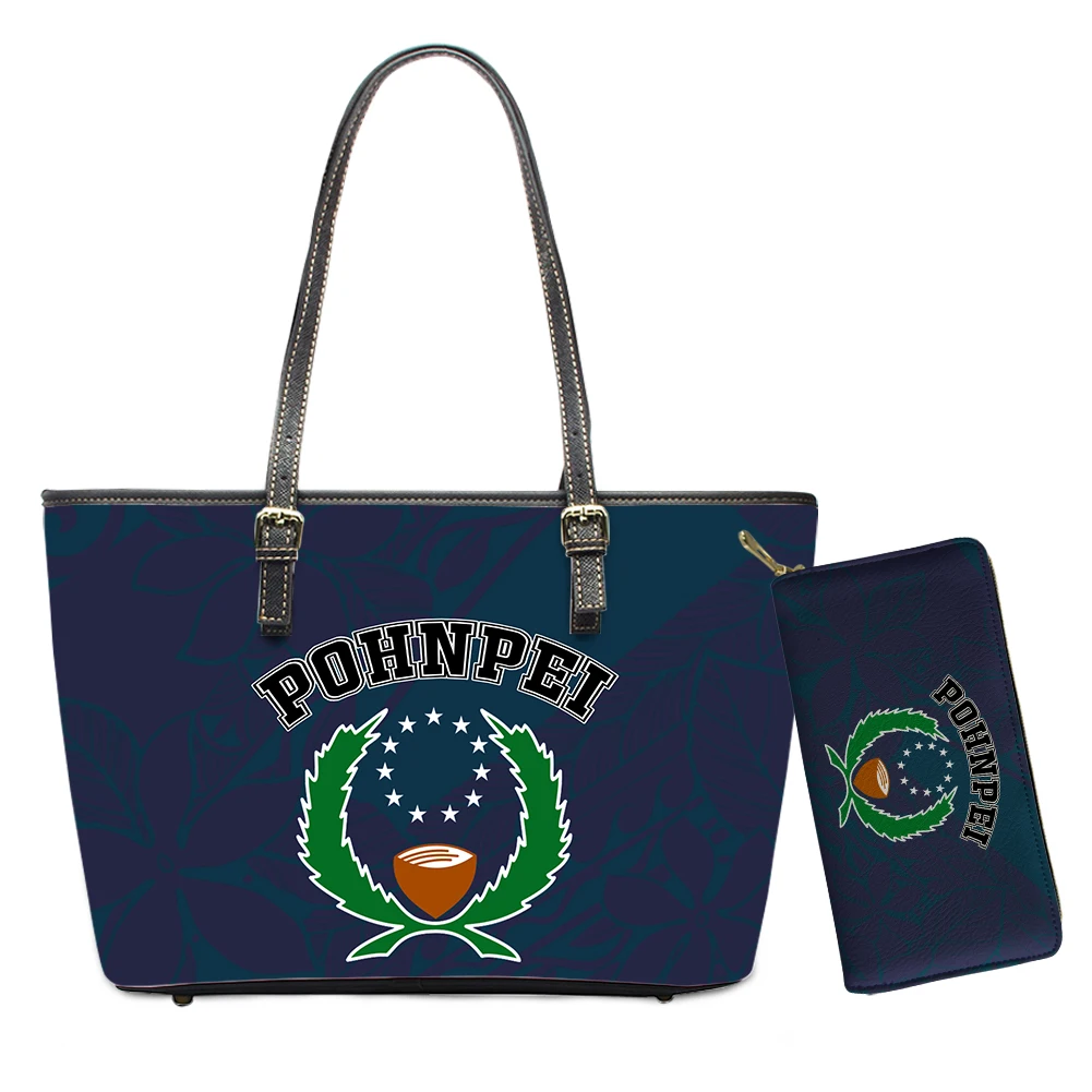 

Micronesia Pohnpei Purse and Handbag Two in One Set Micronesian Tribal Print 2pcs/set Bags Fashion PU Leather Shoulder Bag, Customized color