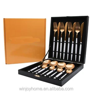 Image of New Chic besteck set 24 24k gold antique cutlery 16 piece Christmas Gift