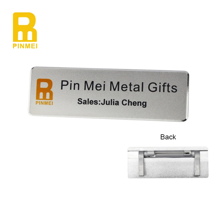 Custom Logo Metal Name Badge Safety Pin Backside And Insert Card