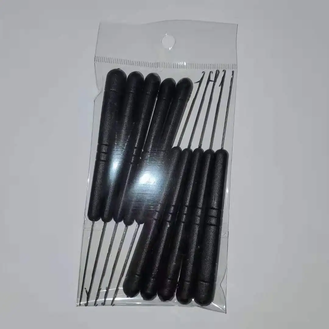 

10Pcs Black Color Plastic Handle Hook Needle Threader Loop Pulling Needle for Micro Hair Extensions Tools