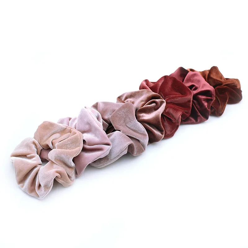 

Wholesale Fashion Women Hair Accessories Fabric Solid Colors Elastic Hair Ties Plain Velvet Scrunchies