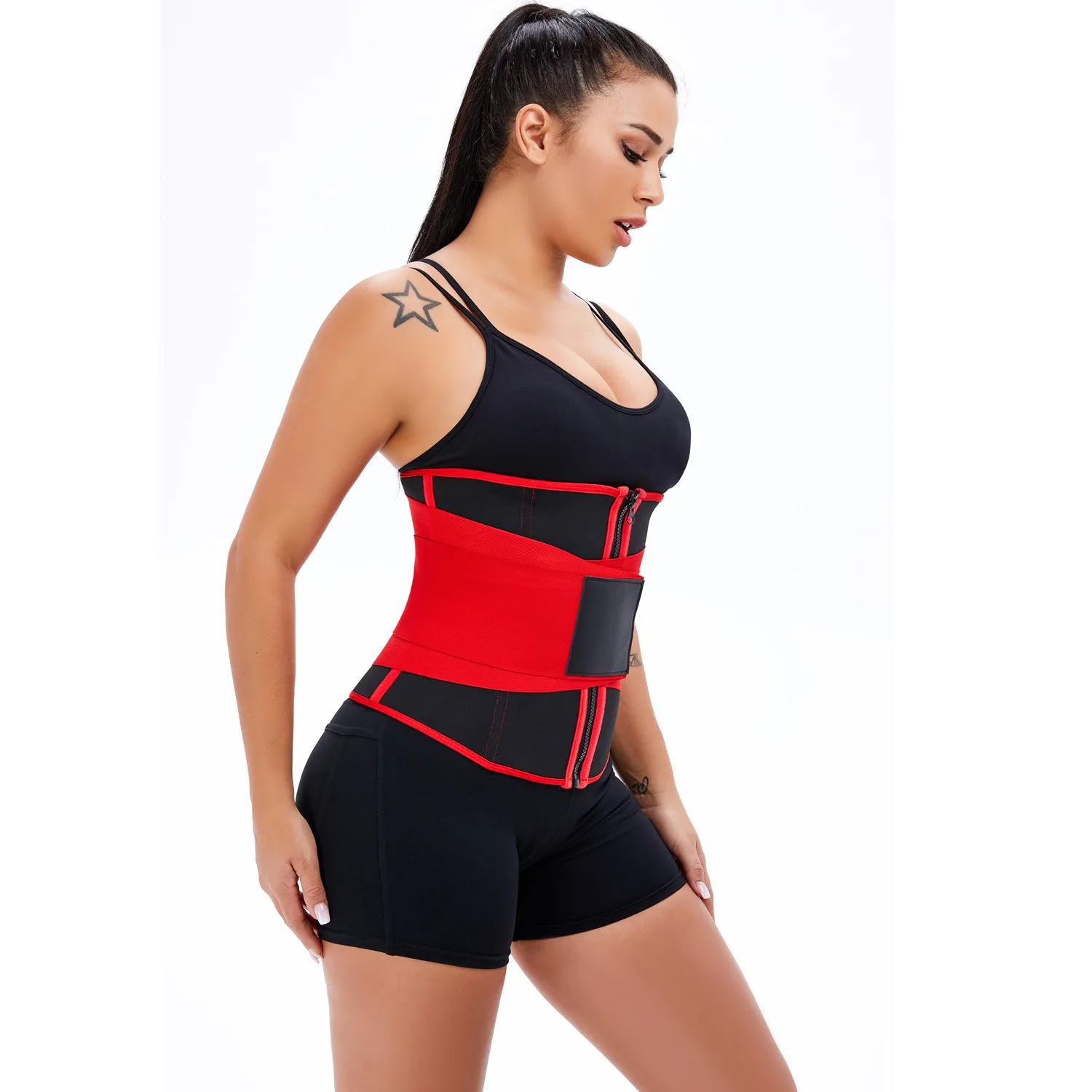 

European And American Hot Models Black And Red Plastic Waist Postpartum Compression Shapewear Corset For Women, Black red