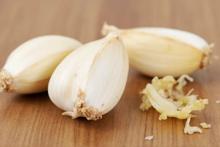 Kitchen scale showing weight of three garlic cloves next to measuring spoons