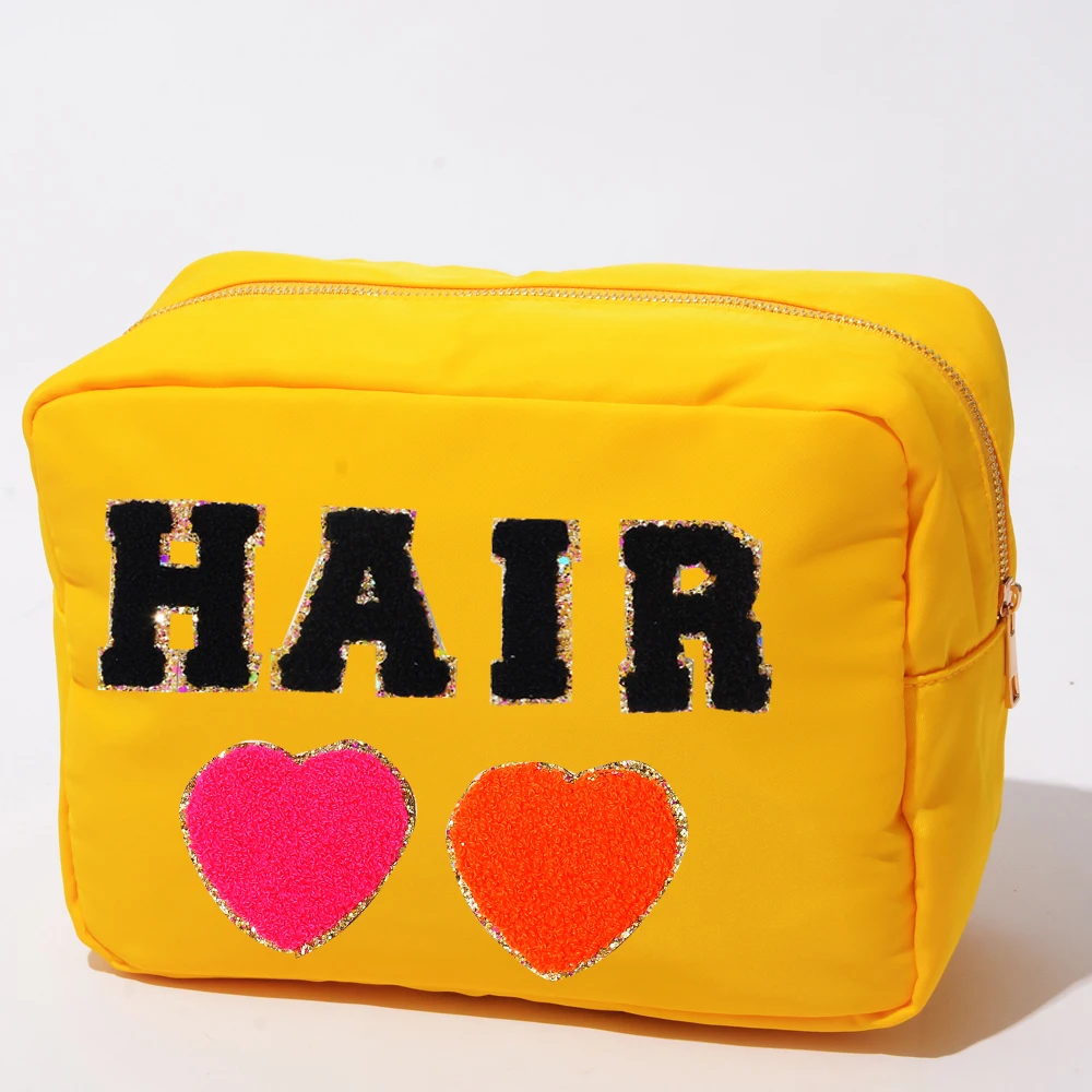 

Stock RTS Mustard Yellow S M L XL 4 Pieces No MOQ Nylon Large Zipper Cosmetic Bags for Women Travel Organizer big makeup bags