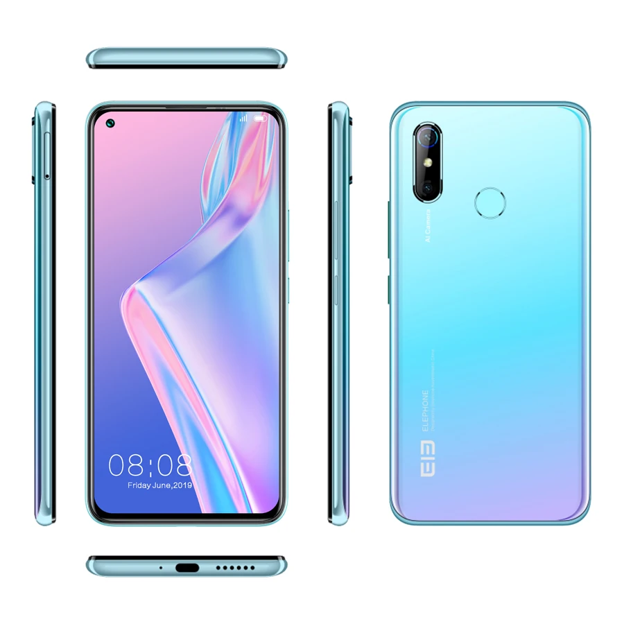 

Newest Android 10 smartphone ELEPHONE U3H 6.53 inch 8GB+256GB 24MP Front Selfie Camera 48MP Camera wireless charge 4G NFC mobile, Black, blue