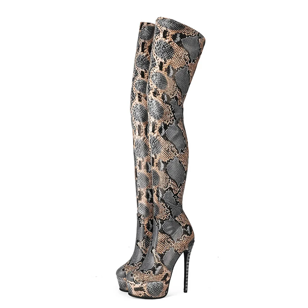 

Fashion Women Snake Skin Over The Knee Boots Platform High Heels Ladies Thigh High Boots, Can customized color