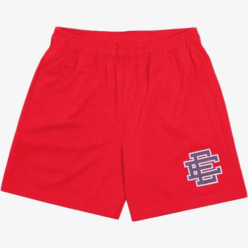 

Cropped Fit Polyester Mesh Basketball Shorts Two Deep Side Hem Pockets Summer Basic Men Shorts