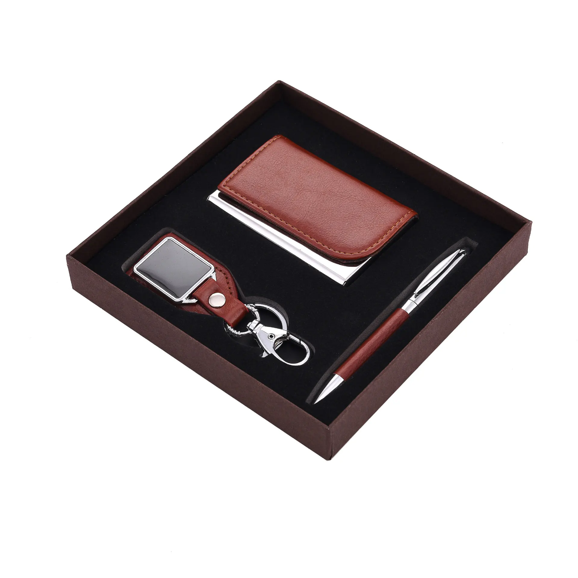 Pen & Black Leatherette/ Metal Keychain Gift Set | Plum Grove