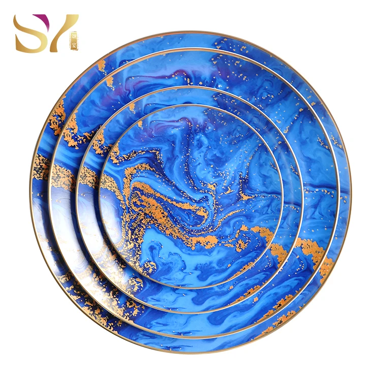 Wholesale Restaurant Decor Clear Full Glass Dinner Plate Sets Black Rim