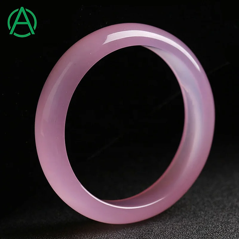 

ArthurGem Wholesale High Quality Pink Chalcedony Gemstone Bangle Natural Healing Stone Pink Chalcedony Bangle for Women, Natural gemstone color