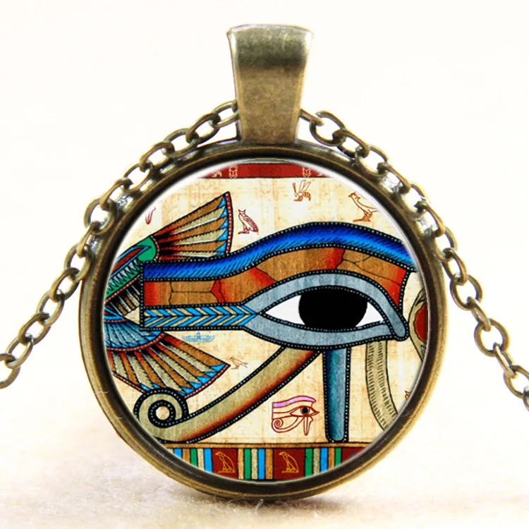 

The Eye Of Horus Necklace Amulet Ancient Egyptian Religion Rune Symbol Vintage Pendant Jewelry Round Glass Alloy Necklace, Silver,glod