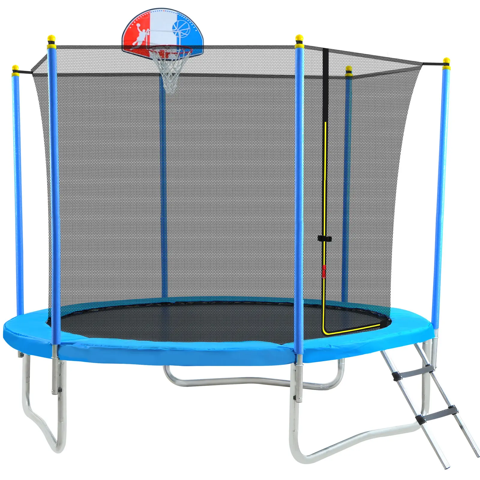 

8FT Trampoline for Kids with Safety Enclosure Net, Basketball Hoop and Ladder