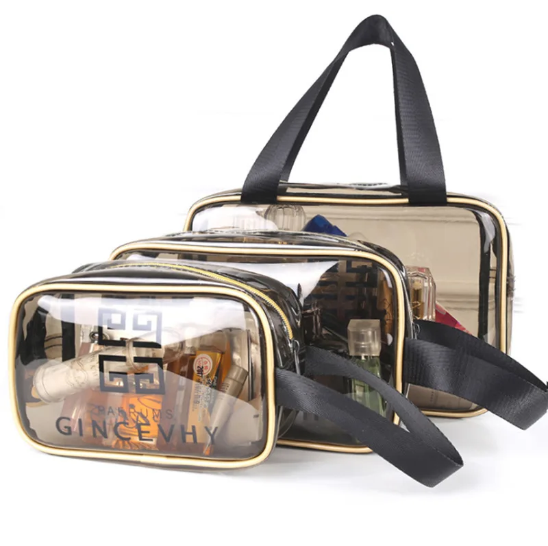 

Factory Price Retail Large Capacity clear zipper PVC Transparent Clear Makeup Cosmetics Multi-functional Storage Bag, Clear/brown/black