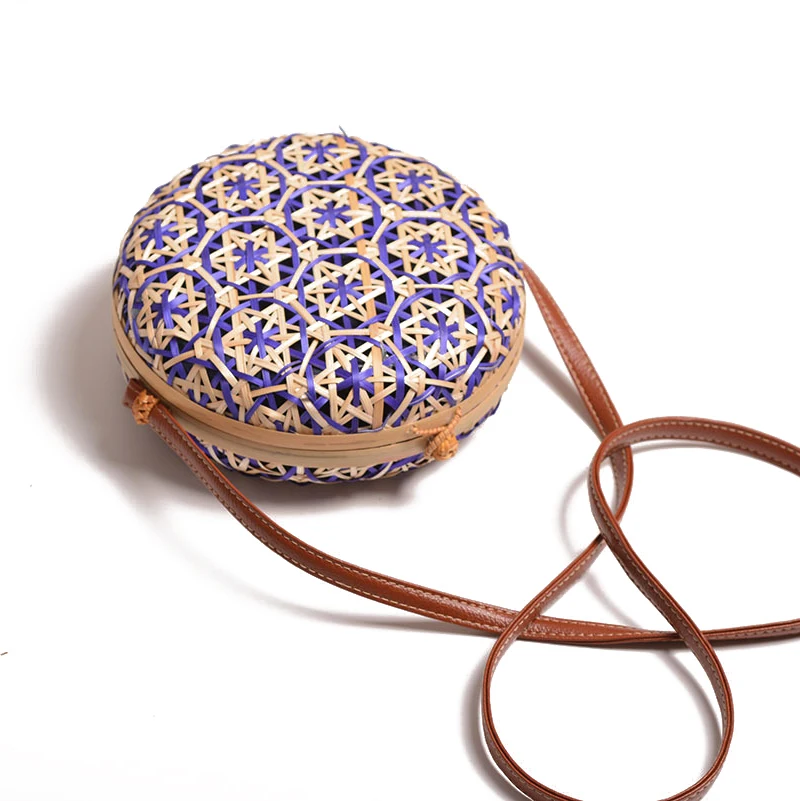 

Vintage Round Straw Handmade Woven Rattan Bamboo Crossbody Bag Handbags Summer Bag Beach Circle Handbag