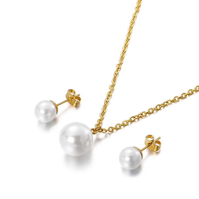 

Kalen Custom White Pearl Pendant 18K Gold Plating Stainless Steel Necklace Earrings Jewelry Set