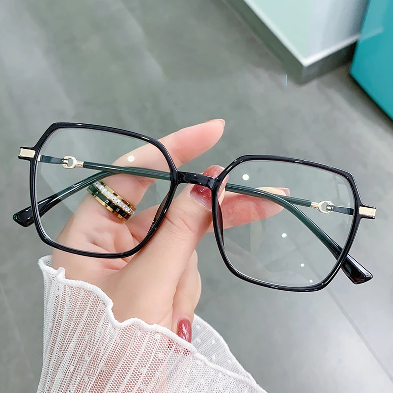 

2021New anti-blue glasses TR90 fashion big frame flat mirror for men and women two-color temples, Custom